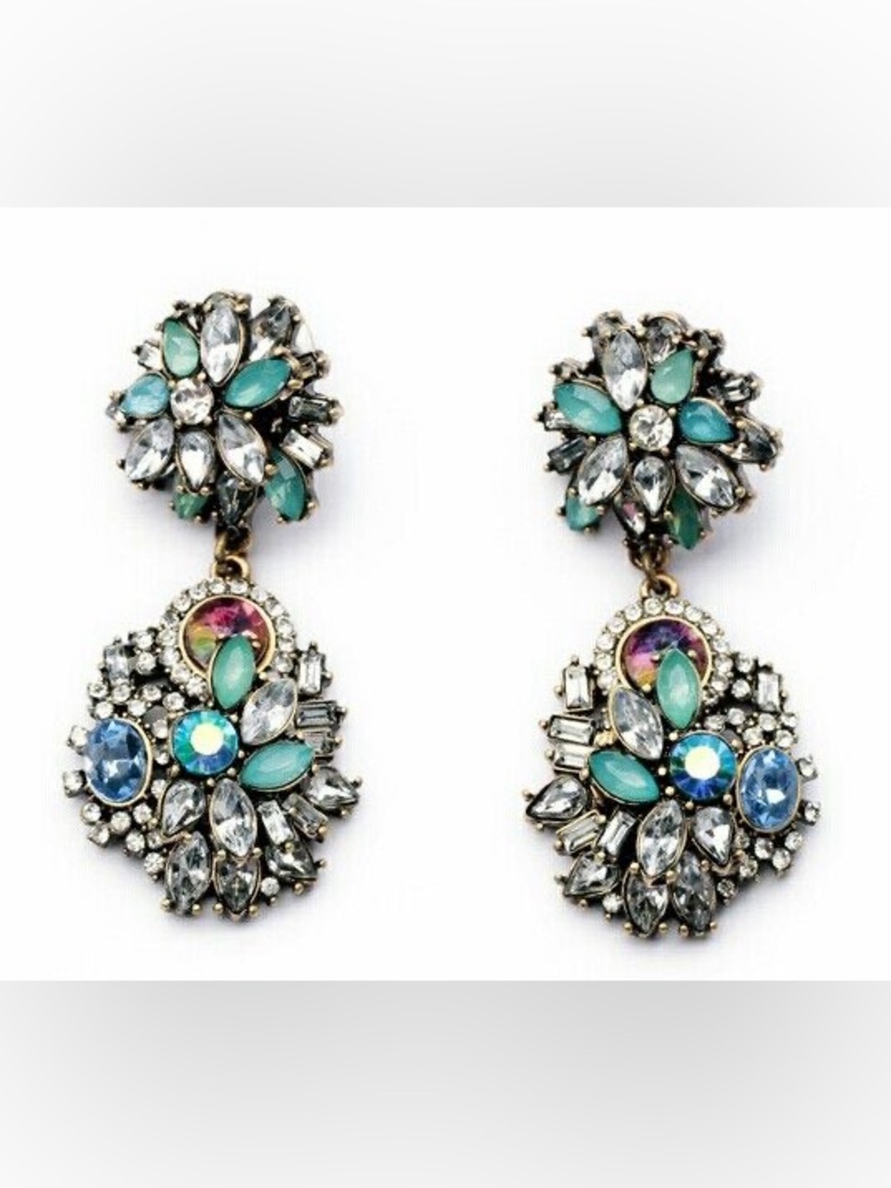 Zara Turquoise and Blue Multigem Drop Earrings - PRELOVED